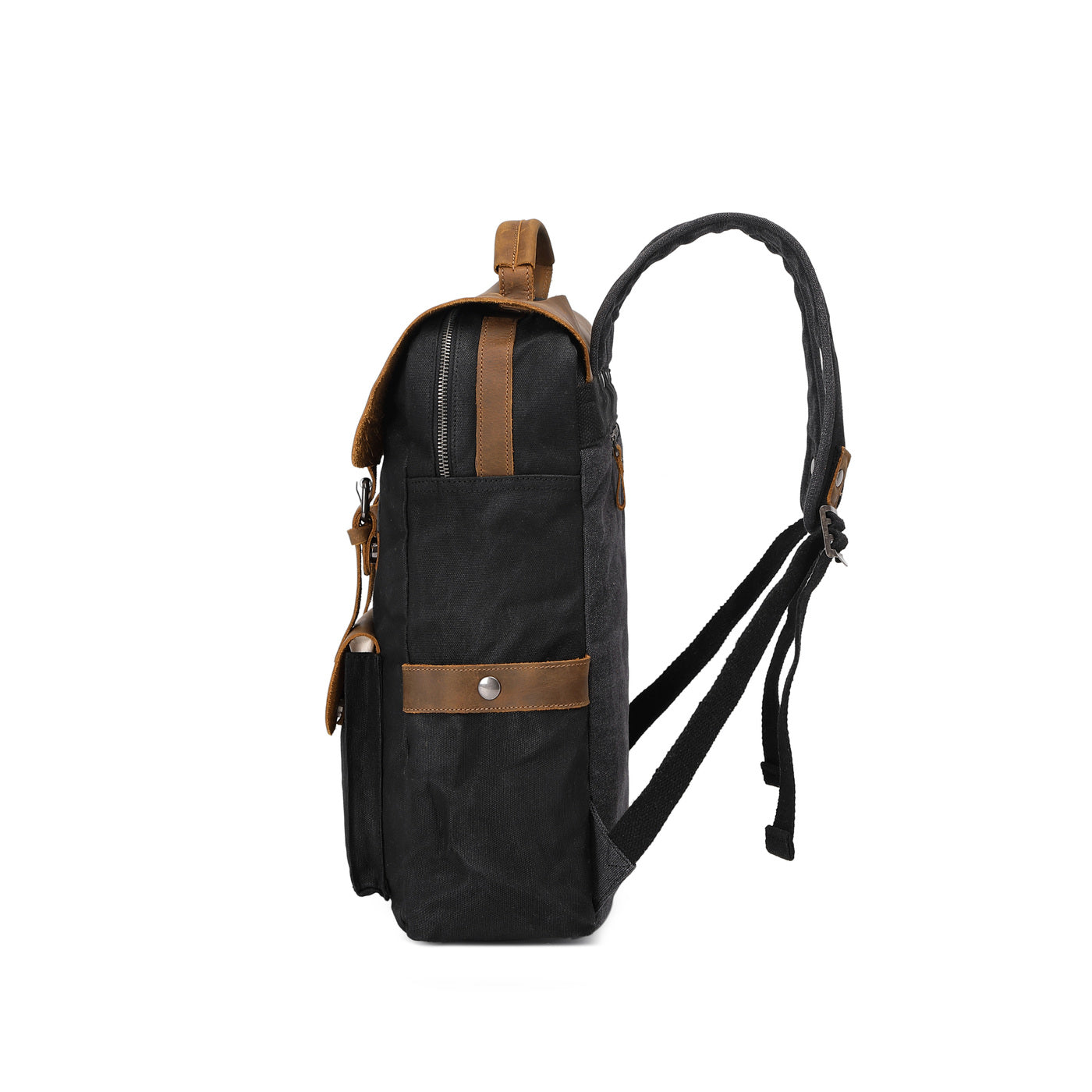 ED - Sac à dos en cuir véritable et toile enduite - Noir