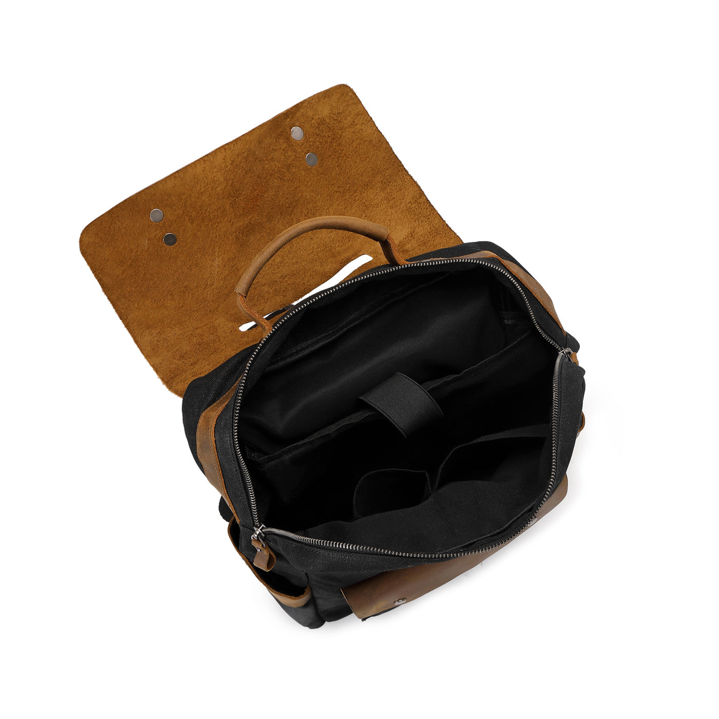 ED - Sac à dos en cuir véritable et toile enduite - Noir