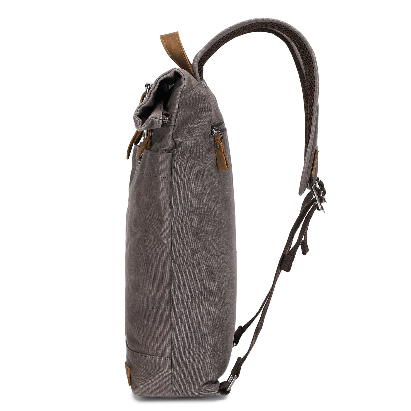STAN - Sac à dos en cuir véritable et toile enduite - Gris