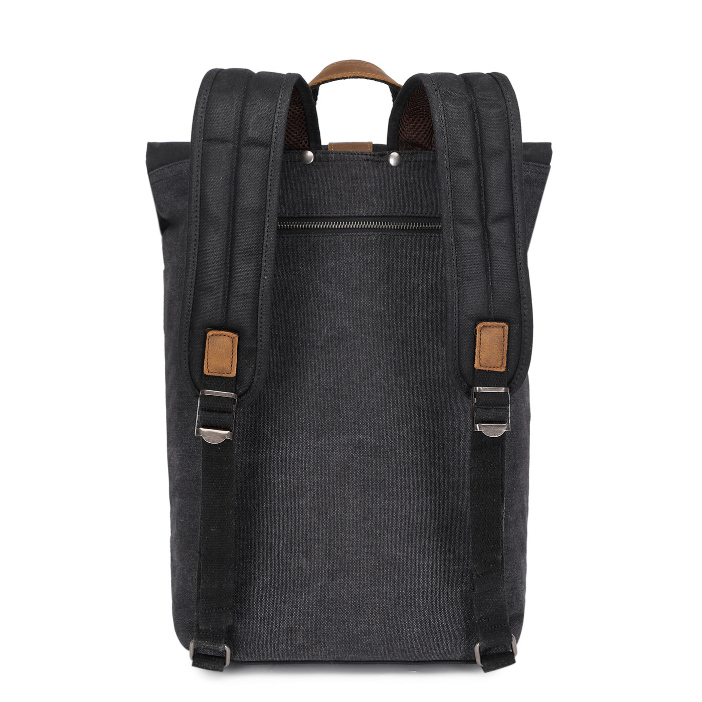 STAN - Sac à dos en cuir véritable et toile enduite - Noir