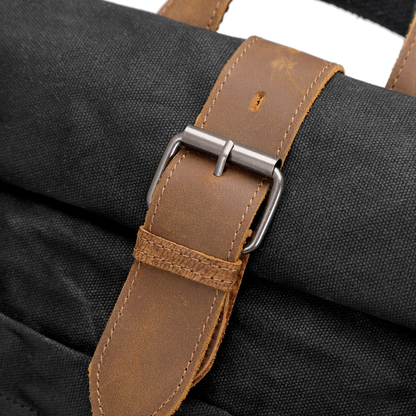 STAN - Sac à dos en cuir véritable et toile enduite - Noir