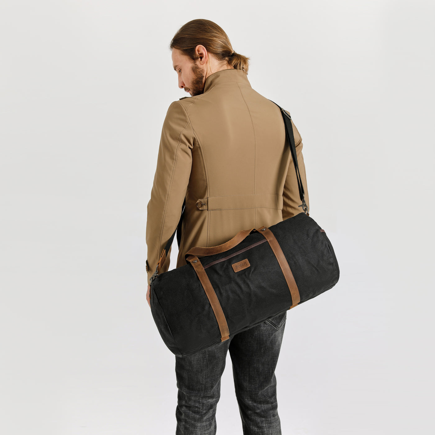 FERDI - Sac polochon en cuir véritable et toile enduite - Noir