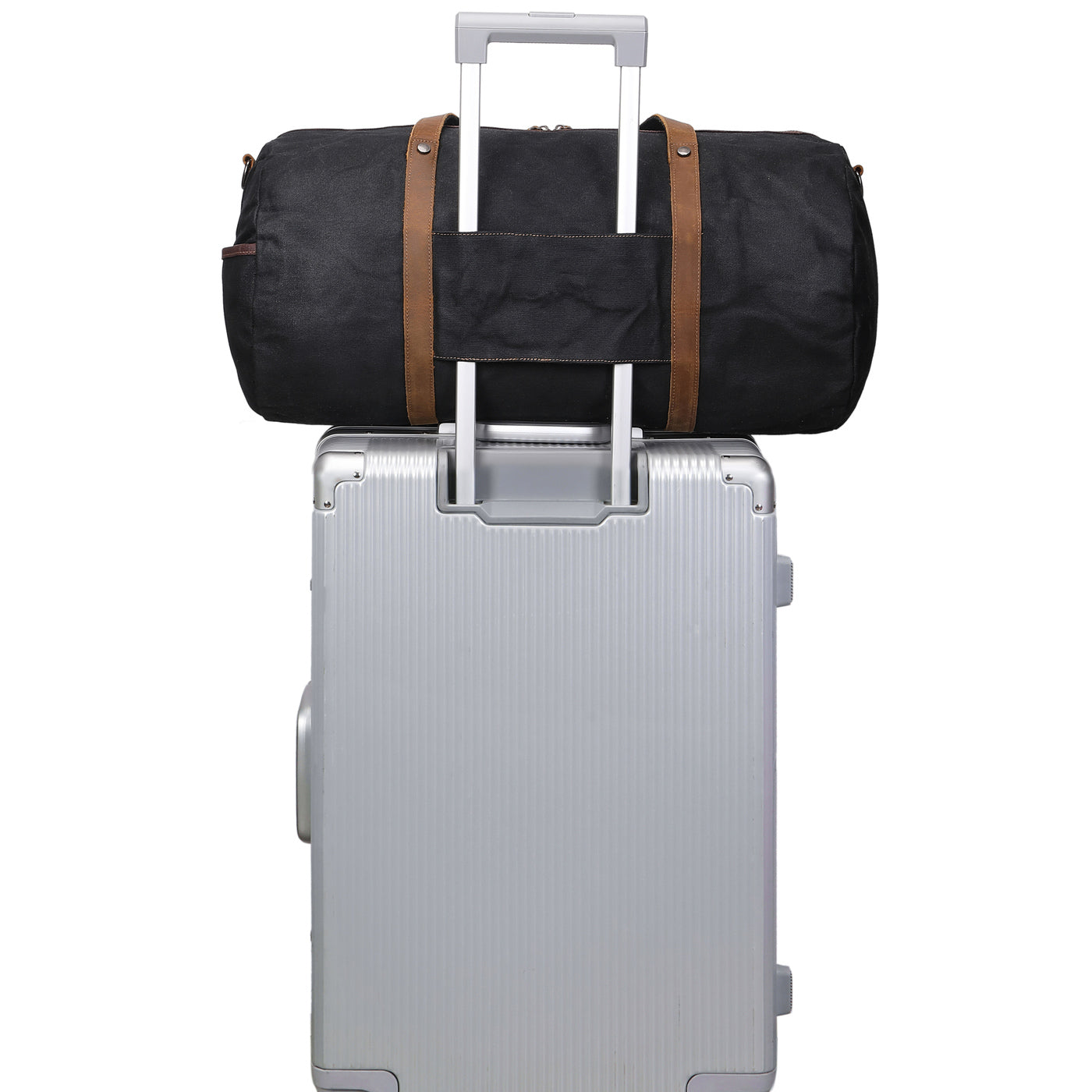 FERDI - Sac polochon en cuir véritable et toile enduite - Noir