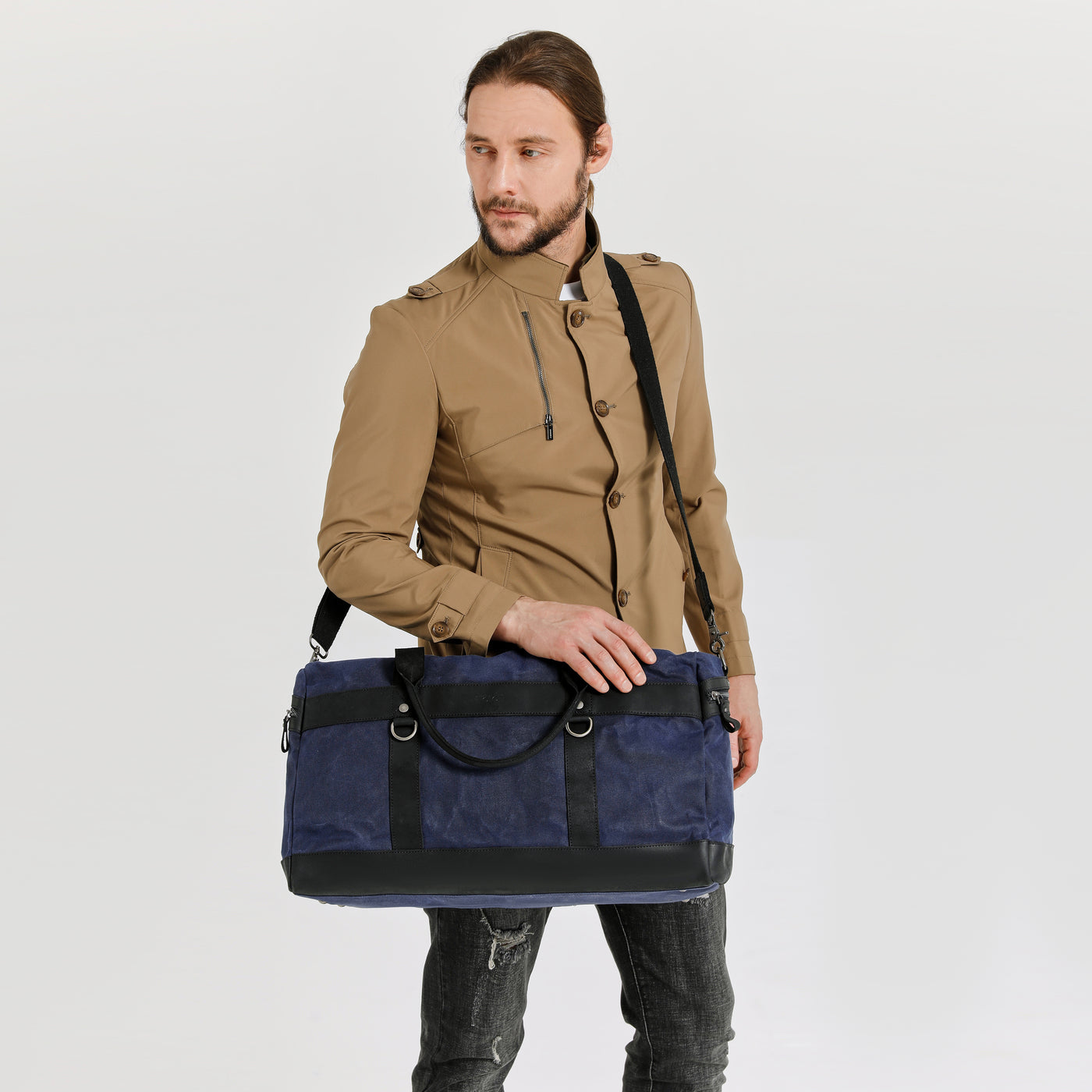 VLAD - Sac de voyage en cuir véritable et toile enduite - Bleu
