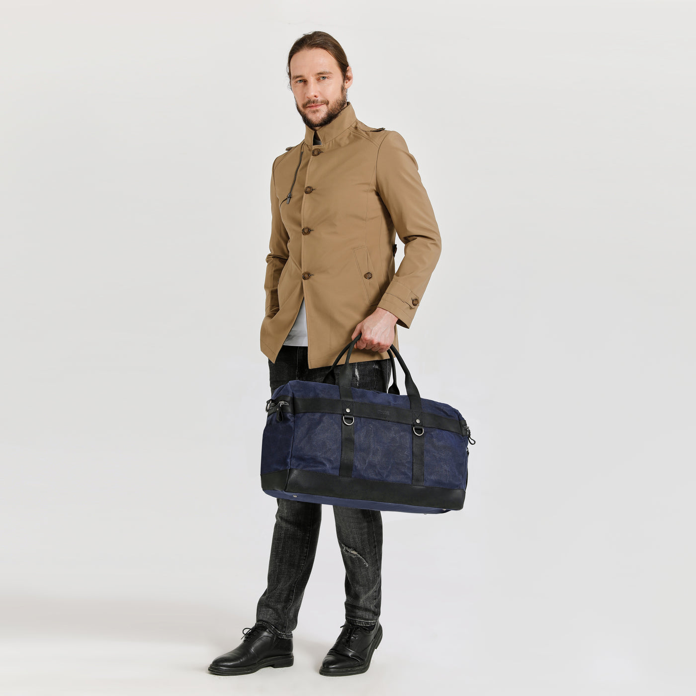 VLAD - Sac de voyage en cuir véritable et toile enduite - Bleu