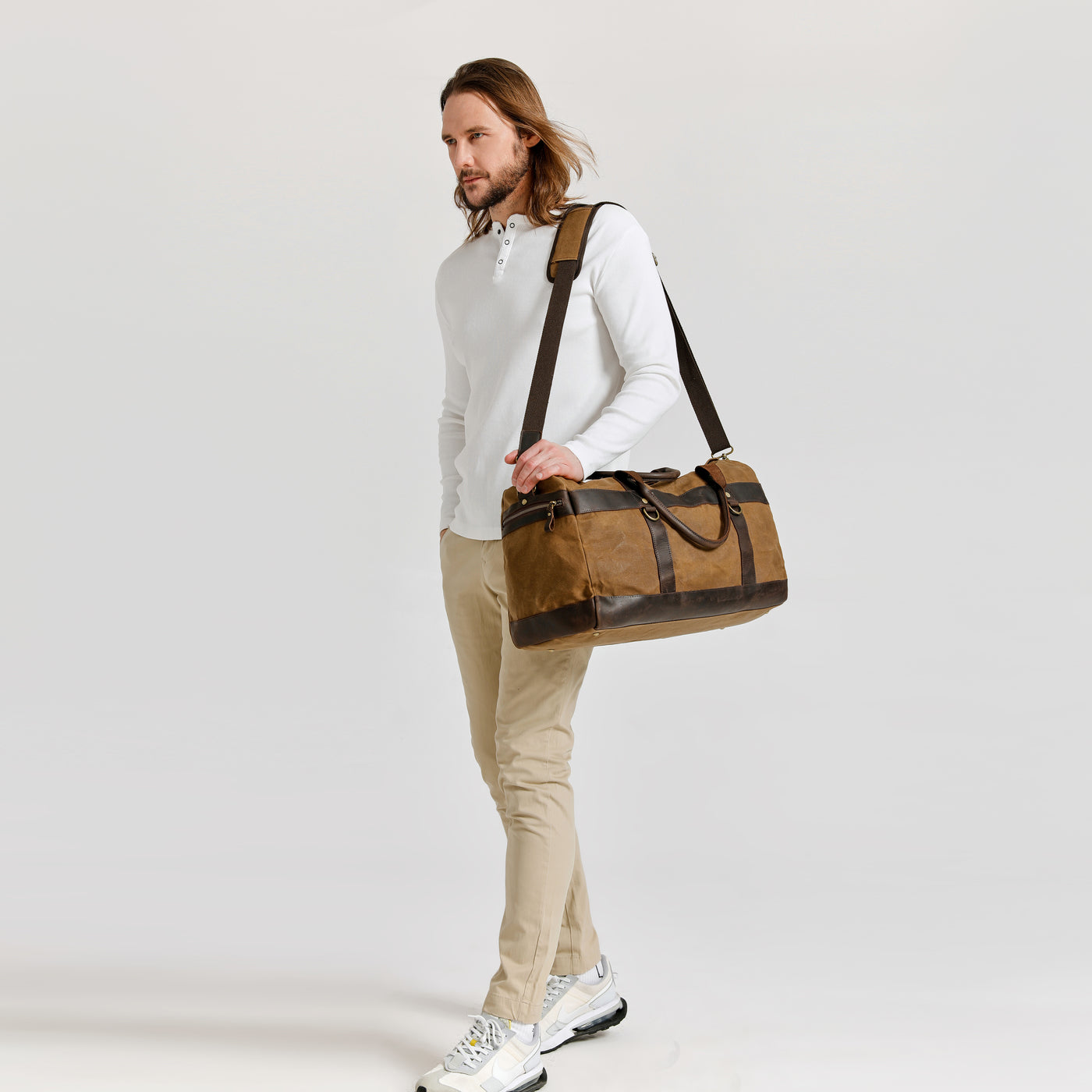 VLAD - Sac de voyage en cuir véritable et toile enduite - Camel