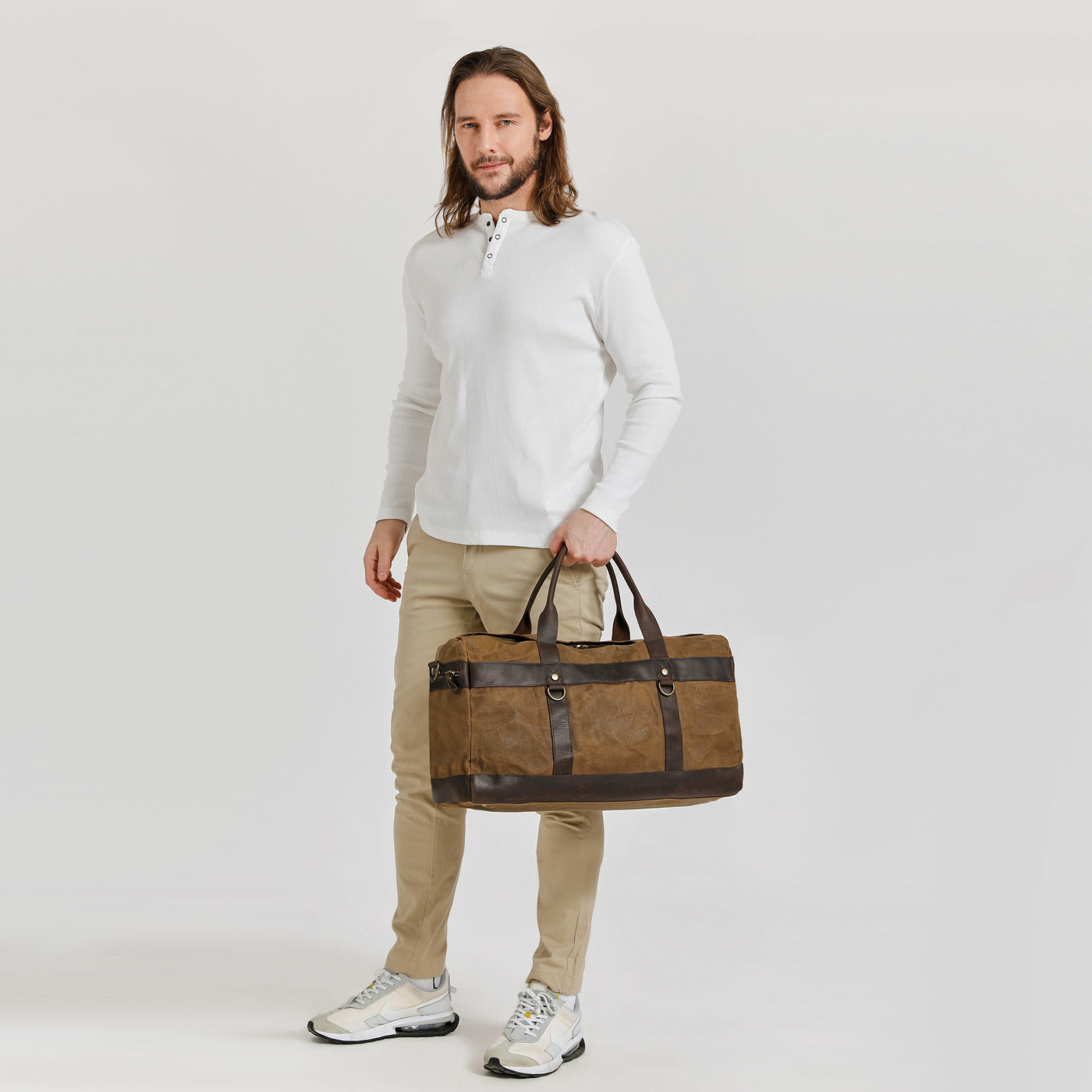 VLAD - Sac de voyage en cuir véritable et toile enduite - Camel