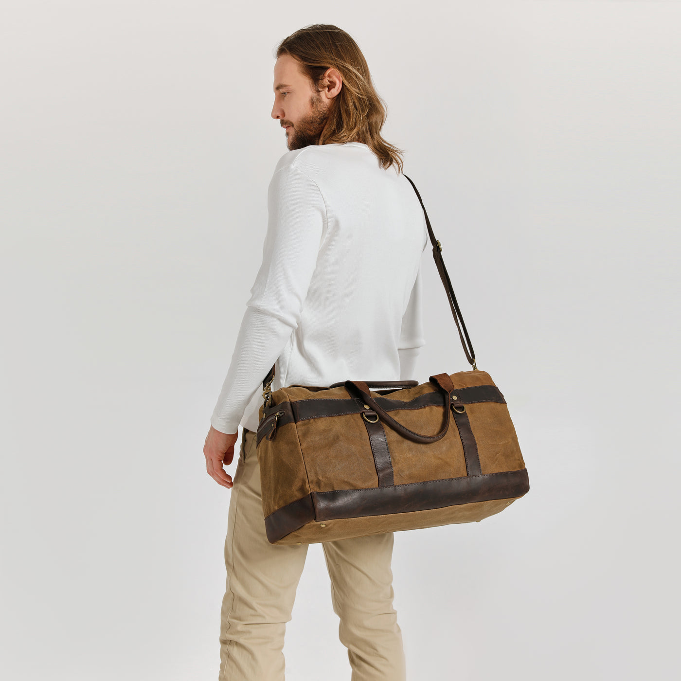 VLAD - Sac de voyage en cuir véritable et toile enduite - Camel