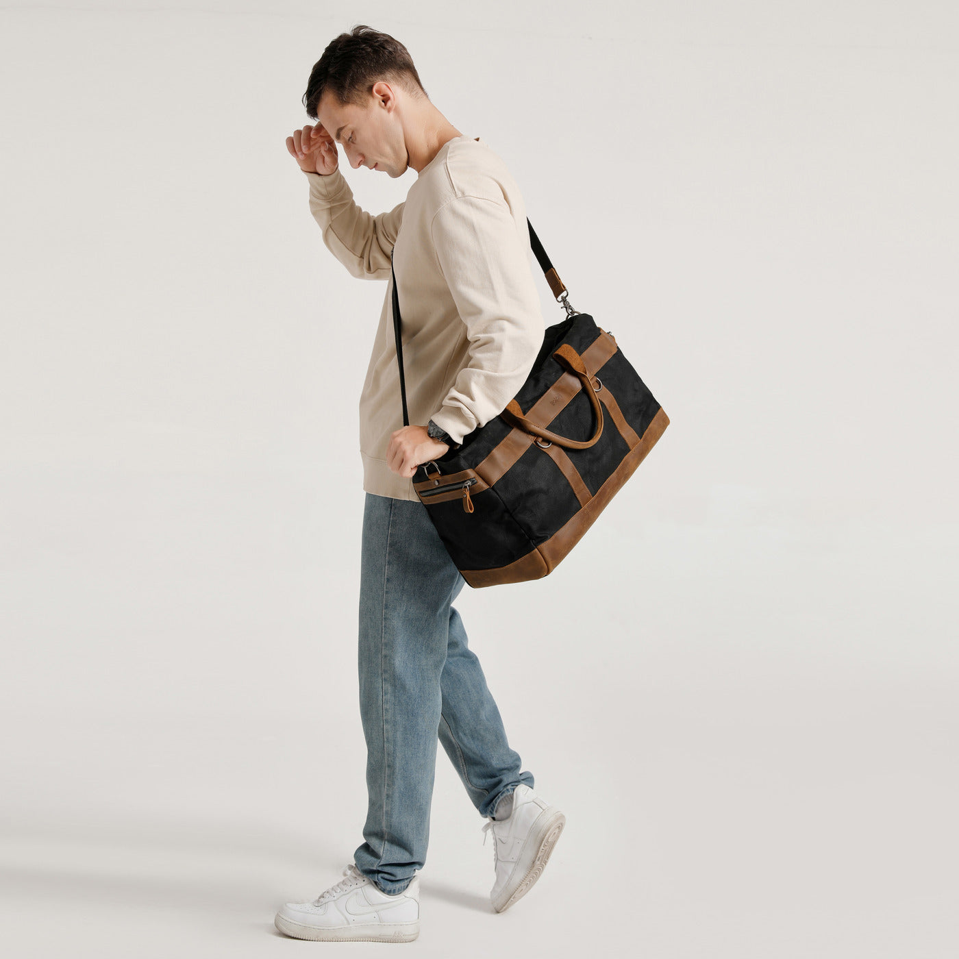 VLAD - Sac de voyage en cuir véritable et toile enduite - Noir