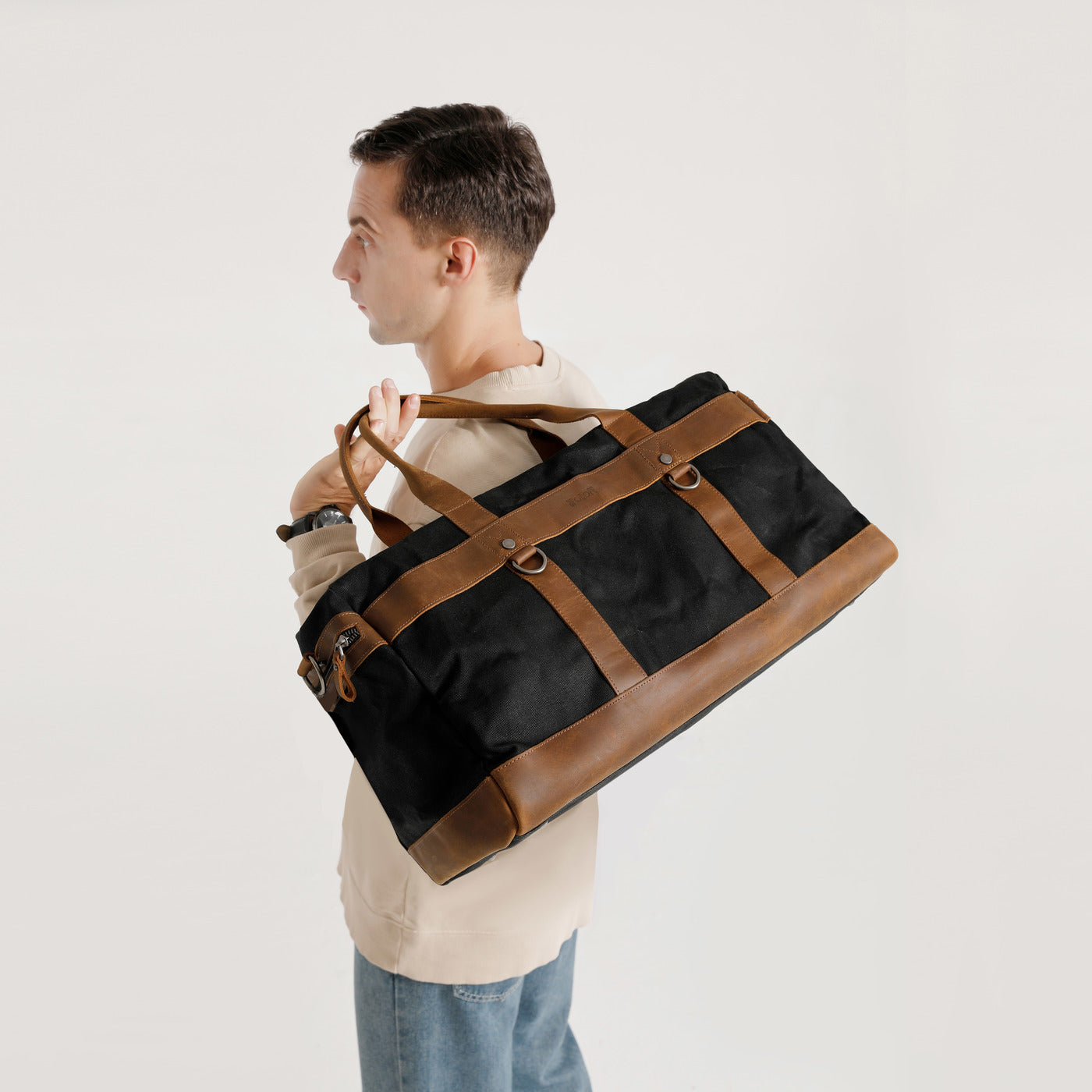 VLAD - Sac de voyage en cuir véritable et toile enduite - Noir