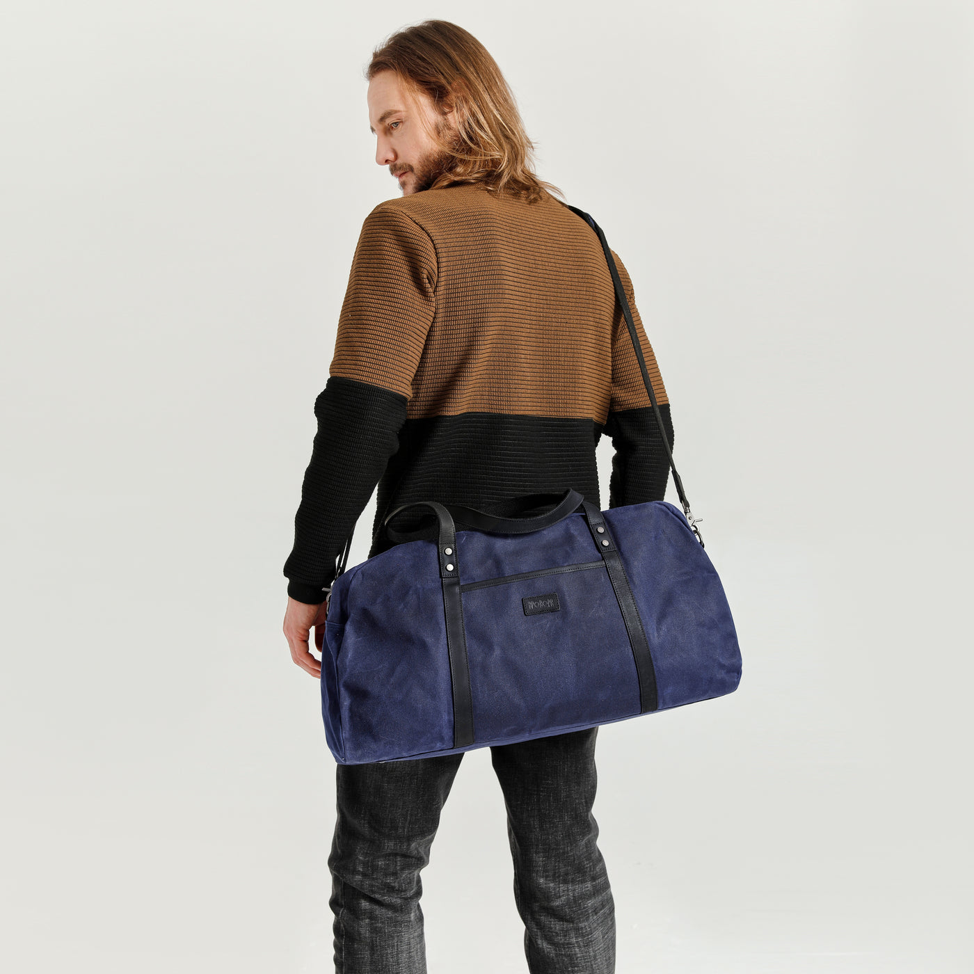 BOB - Sac de voyage en cuir véritable et toile enduite - Bleu