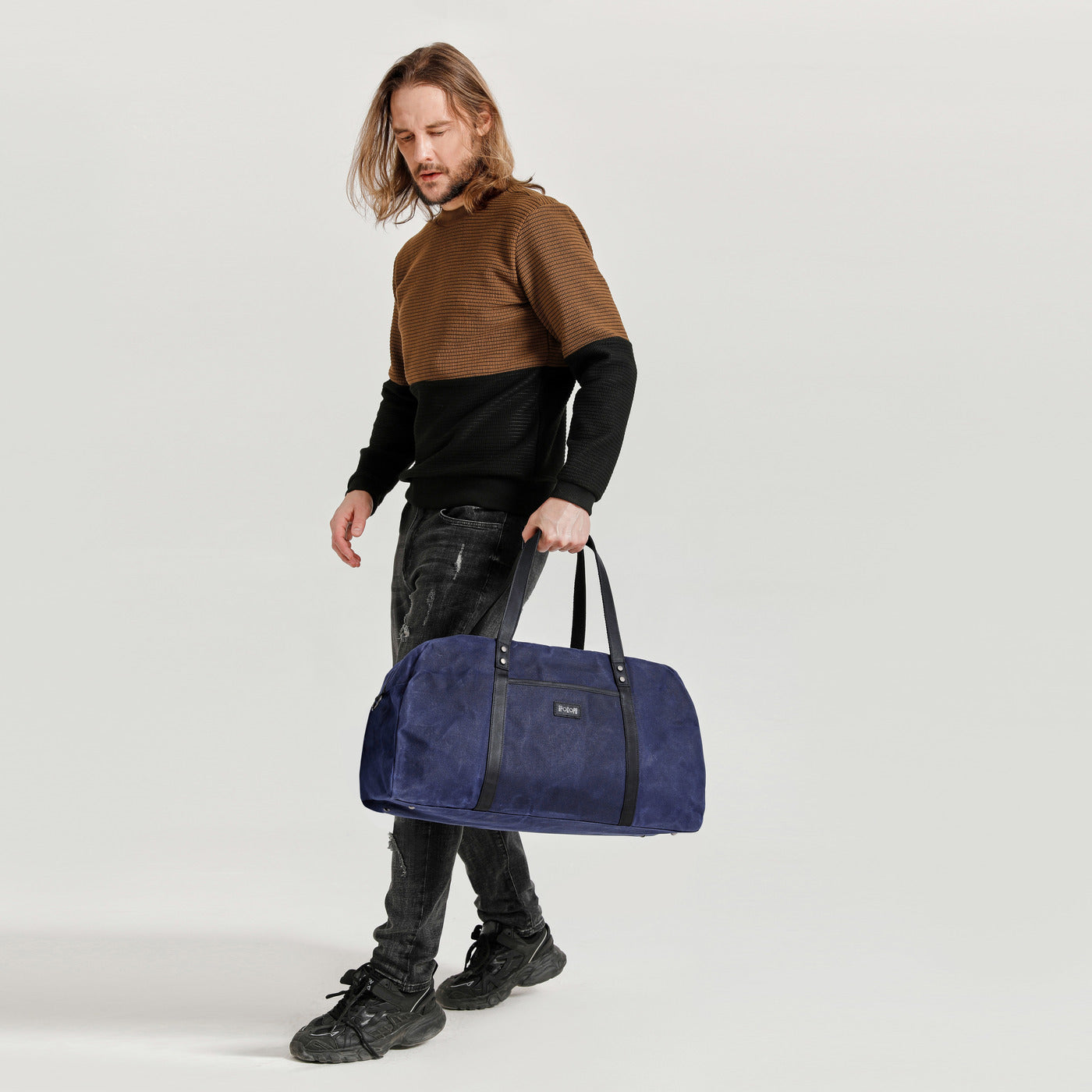 BOB - Sac de voyage en cuir véritable et toile enduite - Bleu