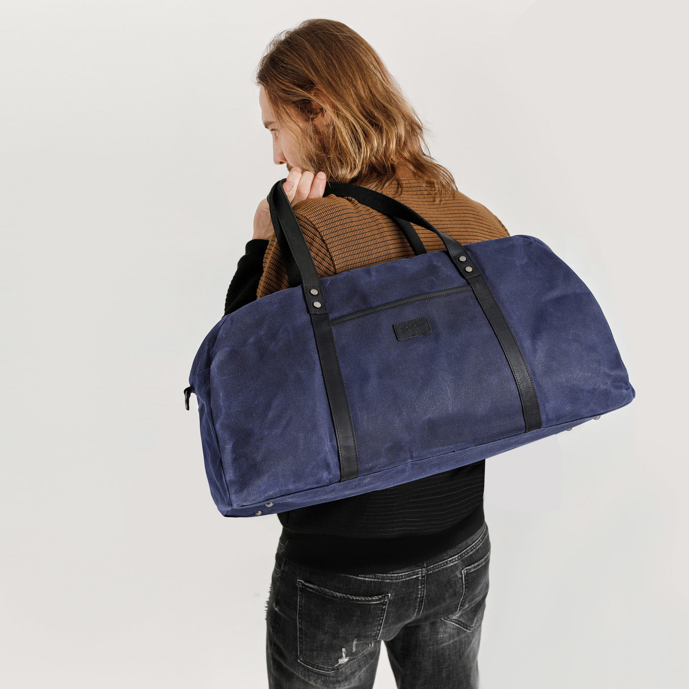 BOB - Sac de voyage en cuir véritable et toile enduite - Bleu