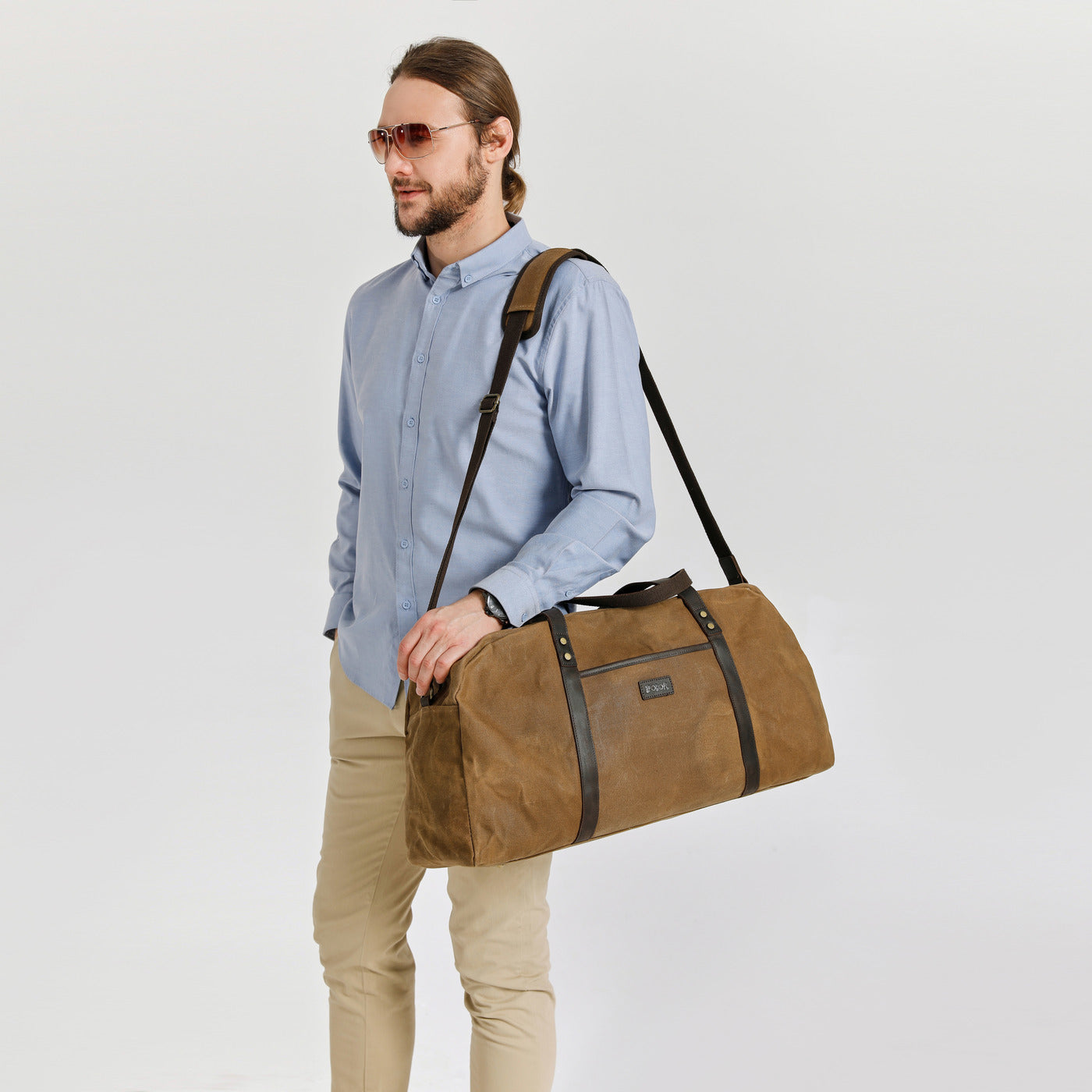 BOB - Sac de voyage en cuir véritable et toile enduite - Camel