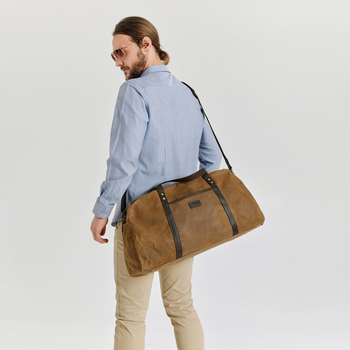 BOB - Sac de voyage en cuir véritable et toile enduite - Camel
