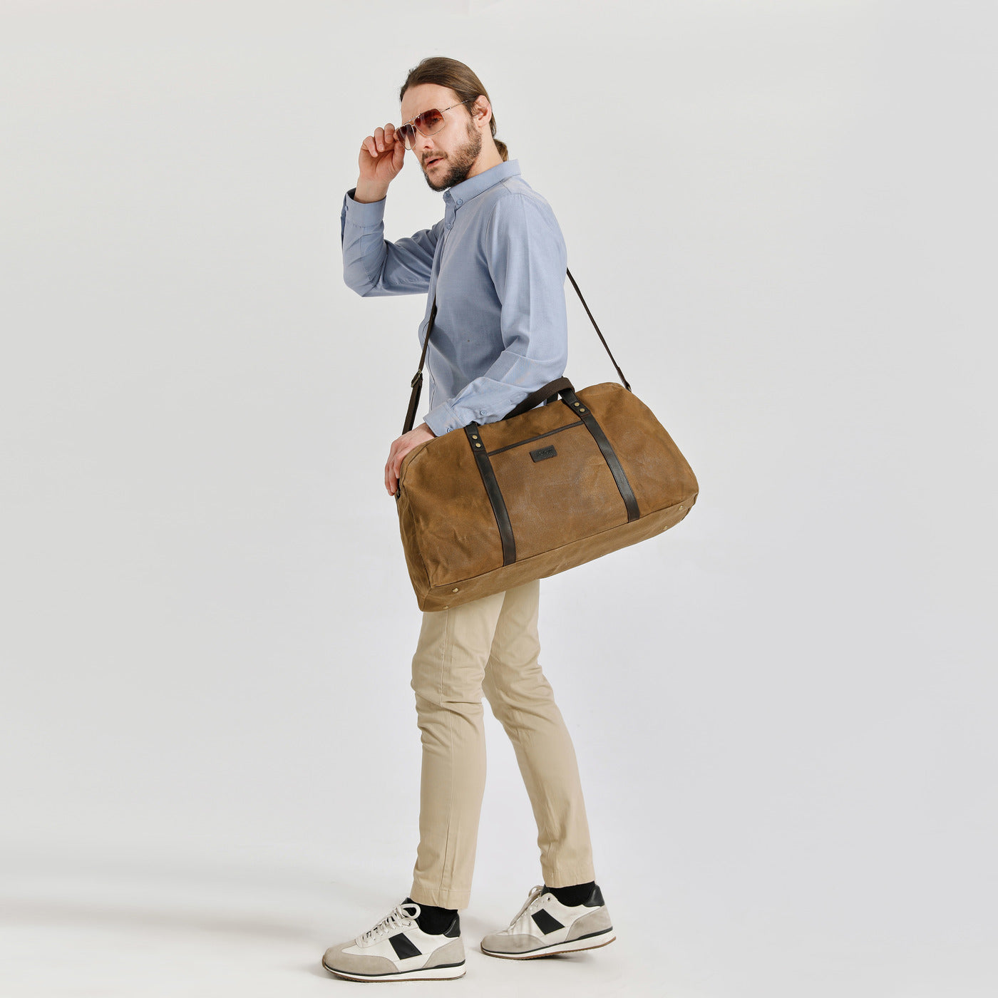 BOB - Sac de voyage en cuir véritable et toile enduite - Camel