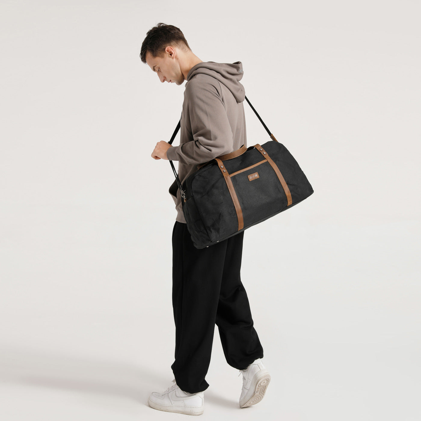 BOB - Sac de voyage en cuir véritable et toile enduite - Noir