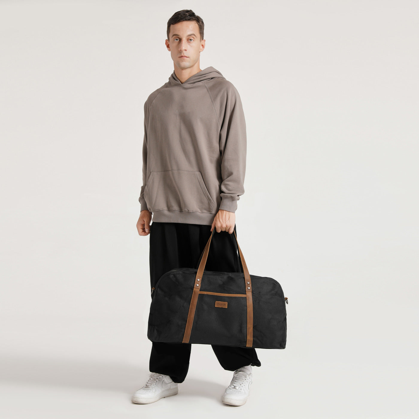 BOB - Sac de voyage en cuir véritable et toile enduite - Noir