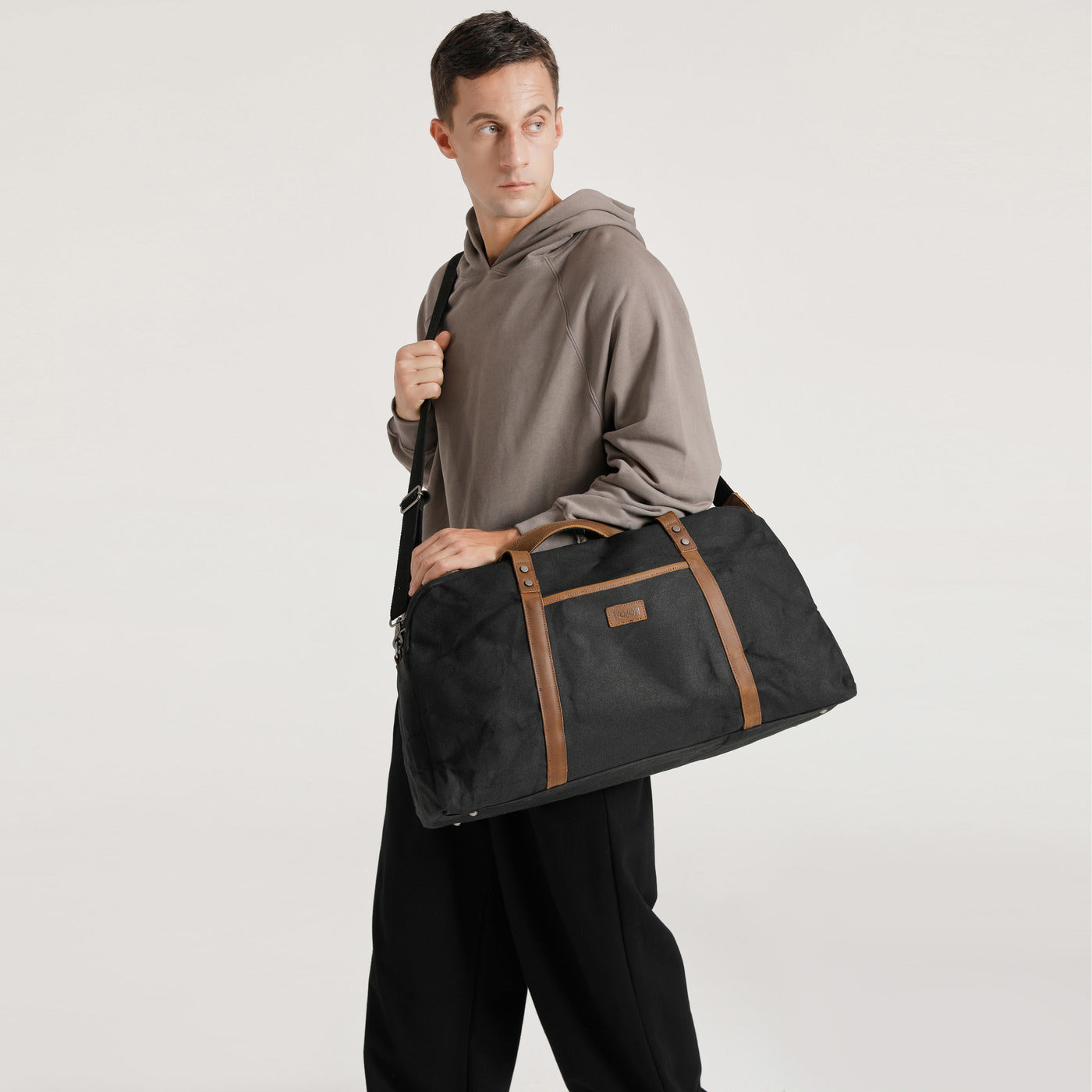 BOB - Sac de voyage en cuir véritable et toile enduite - Noir