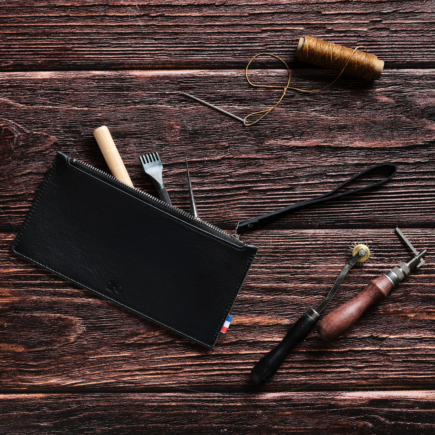 NICO - Trousse en cuir grainé - noir