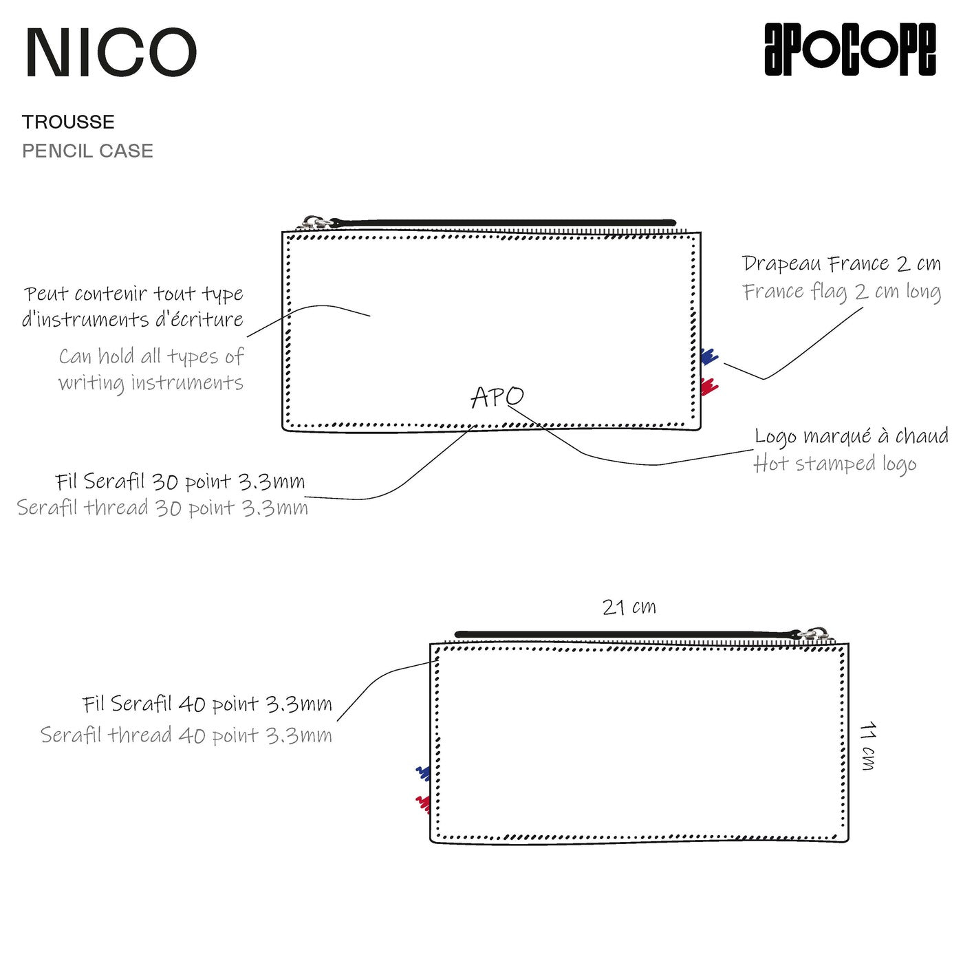 NICO - Trousse en cuir grainé - noir