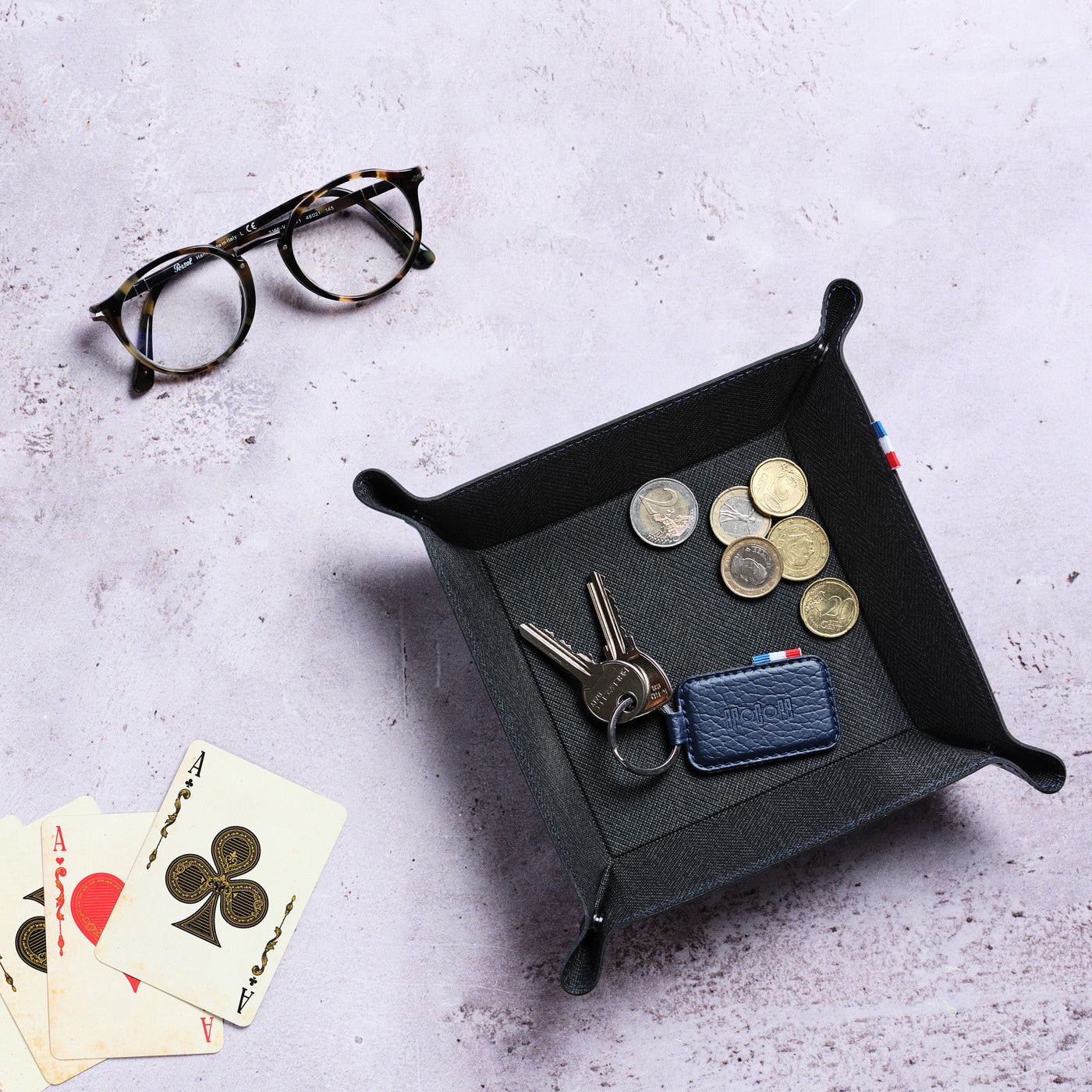 ZACH - Vide-poches en cuir recyclé - Bleu