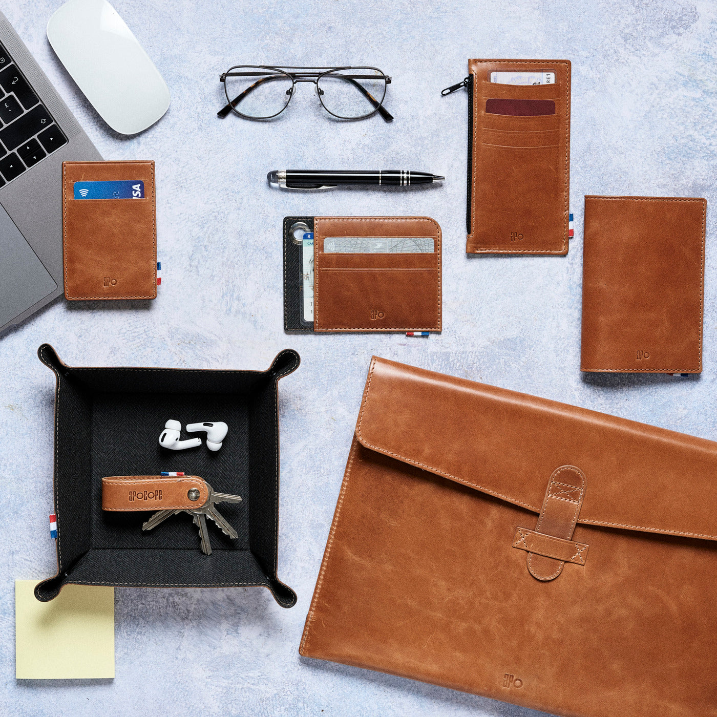 ZACH - Vide-poches en cuir patiné - Cognac