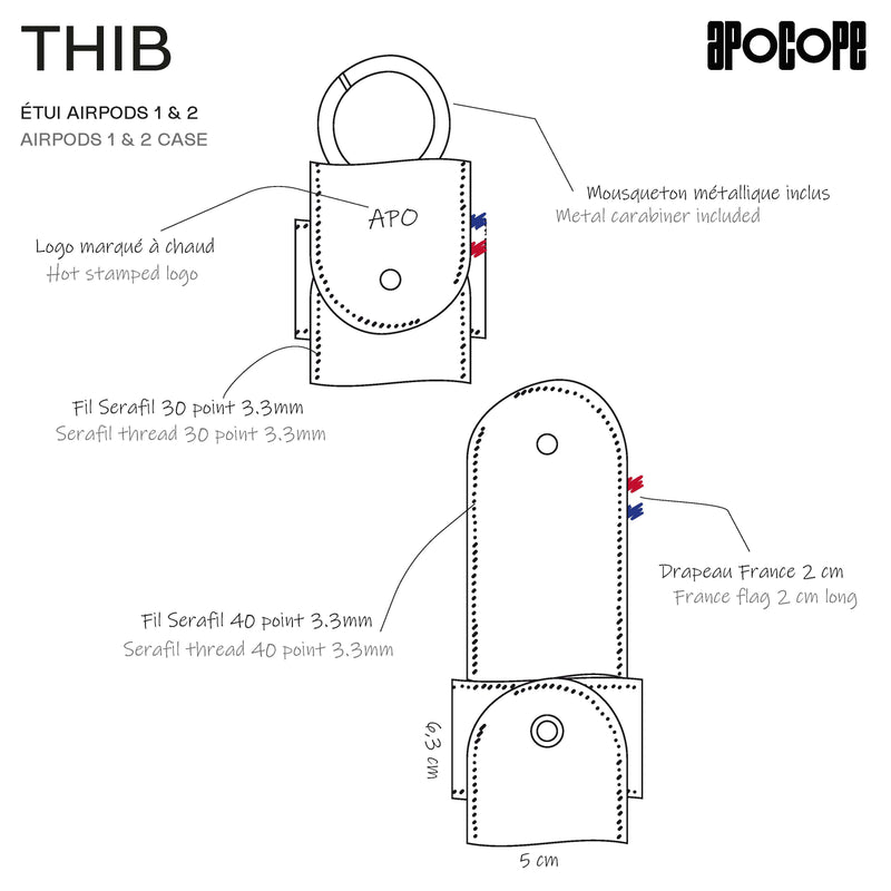 THIB - Étui AirPods 1 & 2 en cuir recyclé - Bleu