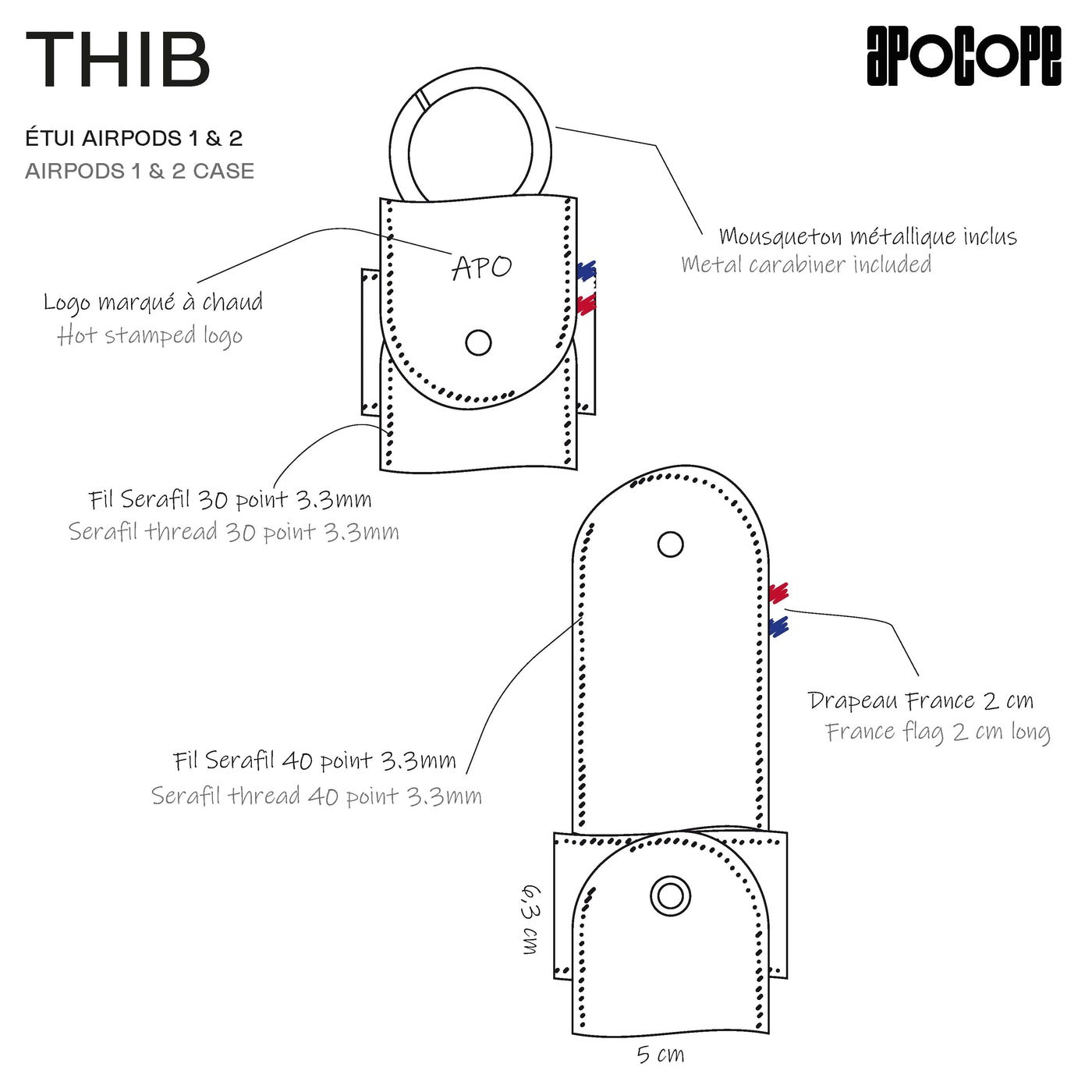 THIB - Étui AirPods 1 & 2 en cuir recyclé - Gris