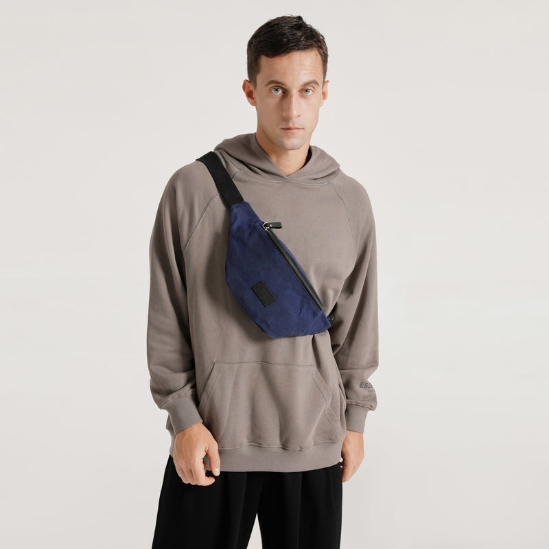 TIM - Sac banane en cuir véritable et toile enduite - Bleu