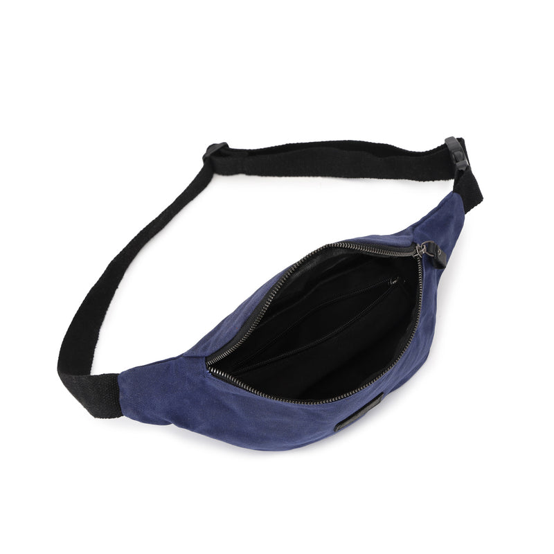 TIM - Sac banane en cuir véritable et toile enduite - Bleu