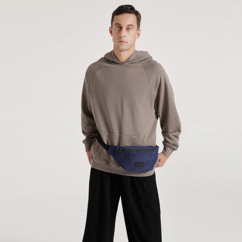 TIM - Sac banane en cuir véritable et toile enduite - Bleu