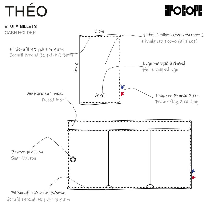 THÉO - Étui à billets en cuir patiné - Cognac