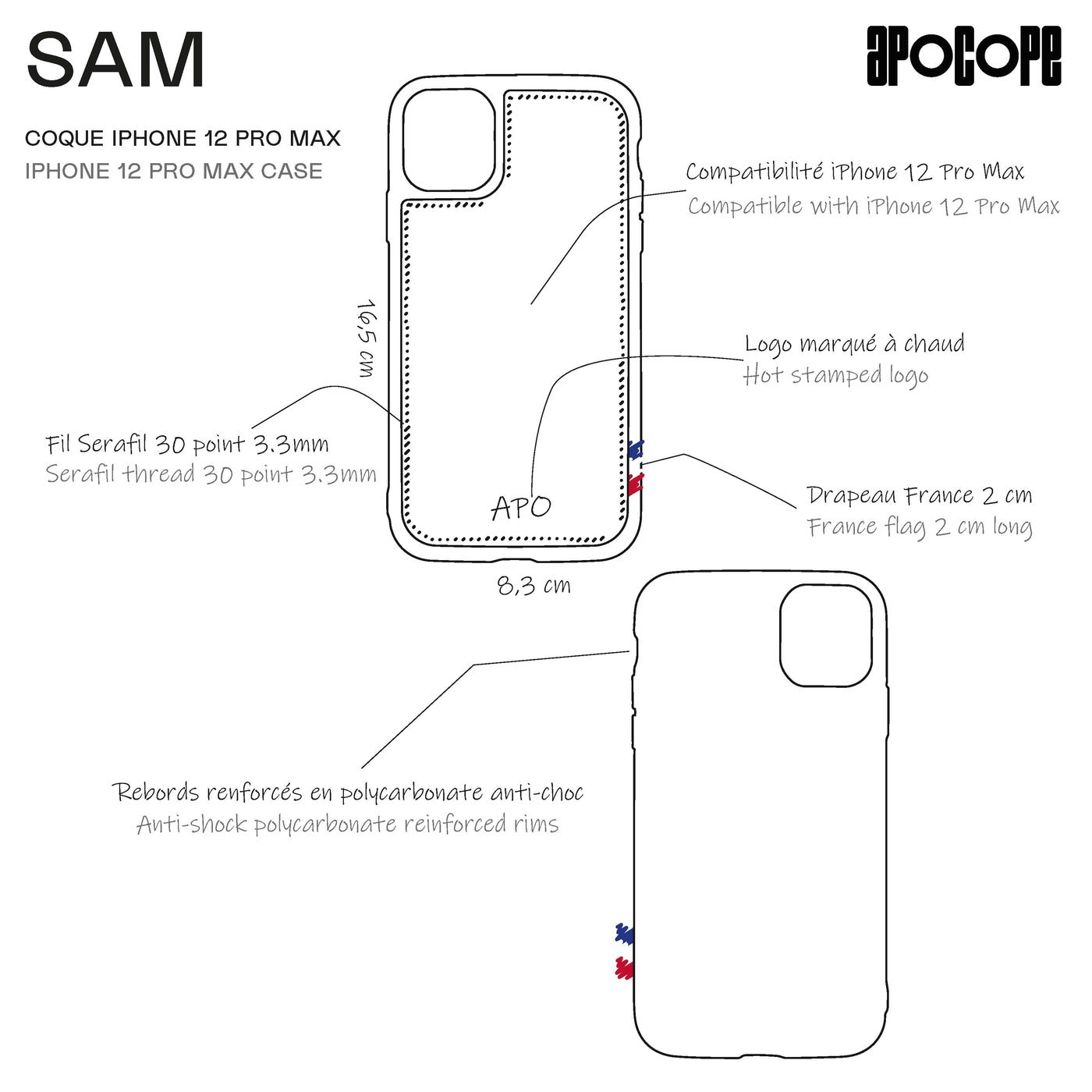 SAM - Coque iPhone 12 Pro Max en cuir recyclé - Gris