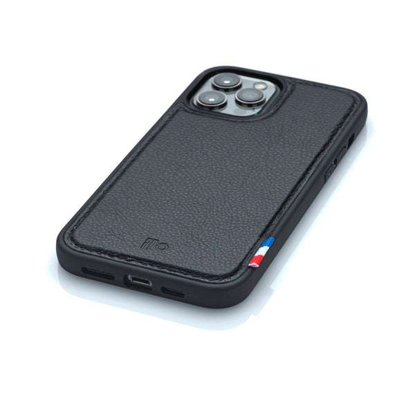 SAM - Coque iPhone 12 Pro Max en cuir grainé - noir