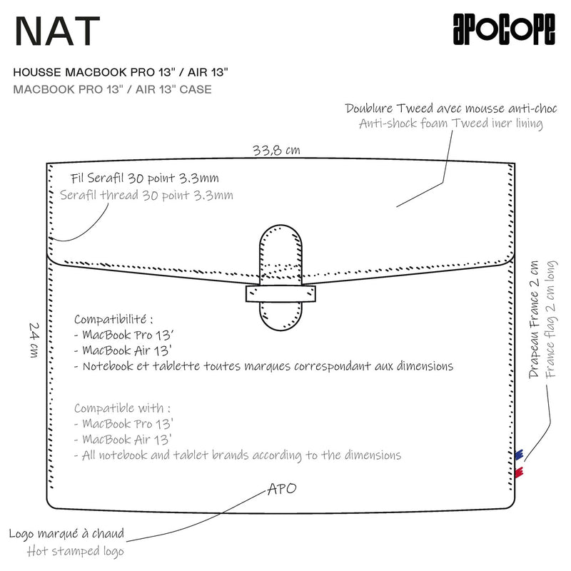 NAT - Housse MacBook Pro 13" / Air 13" en cuir patiné - Chocolat