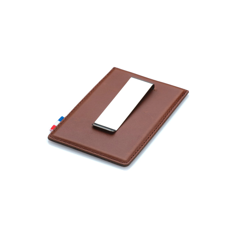 GREG - Pince à billet et porte-cartes en cuir patiné - Chocolat