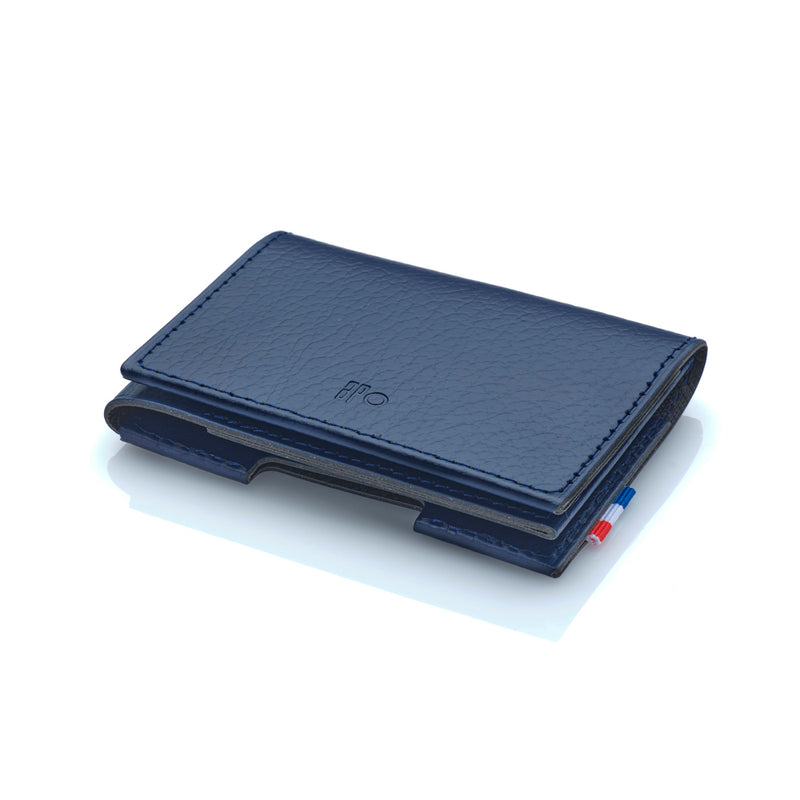 SEB - Porte-cartes folio 1 volet en cuir recyclé - Bleu
