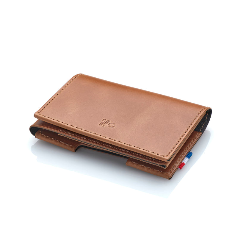 SEB - Porte-cartes folio 1 volet en cuir patiné - Cognac