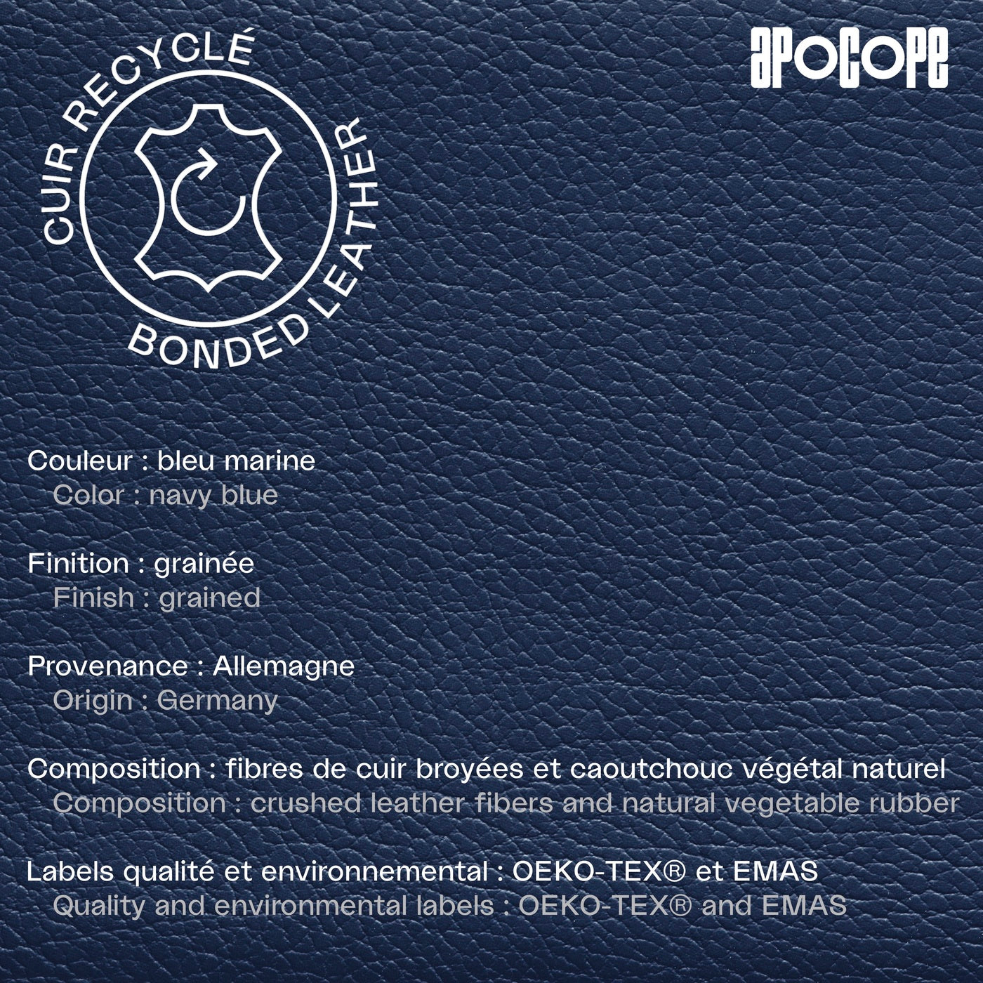 FRED - Porte-cartes folio 2 volets en cuir recyclé - Bleu