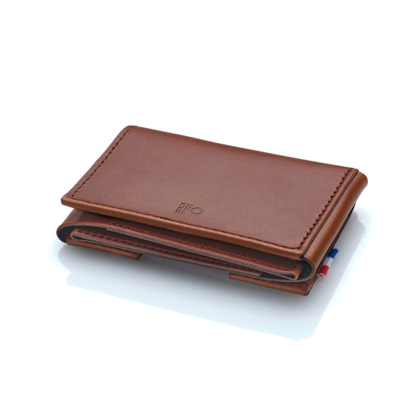 FRED - Porte-cartes folio 2 volets en cuir patiné - Chocolat