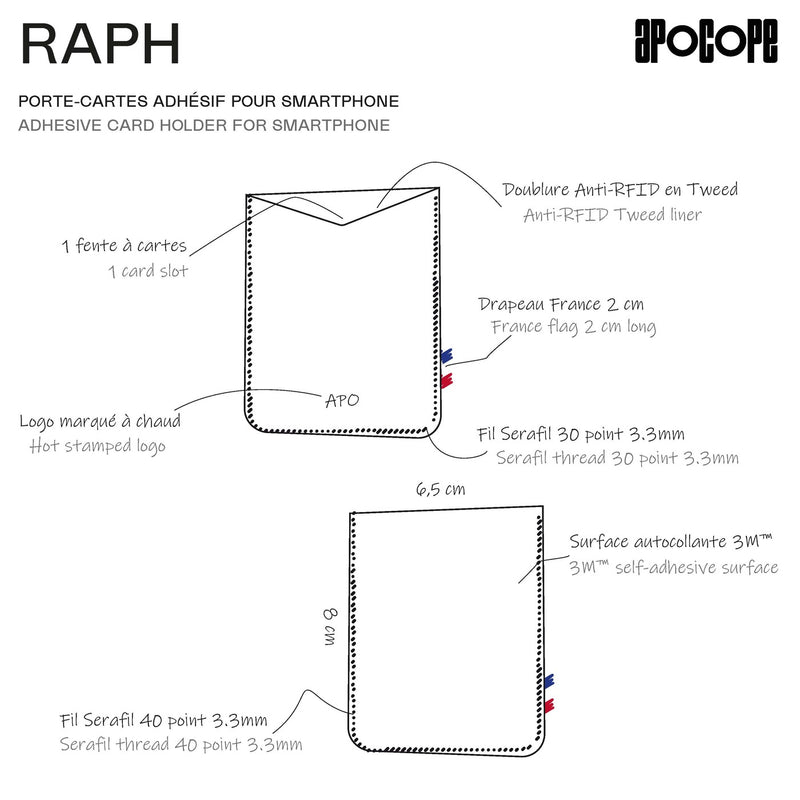 RAPH - Porte-cartes adhésif pour smartphone en cuir recyclé - Bleu