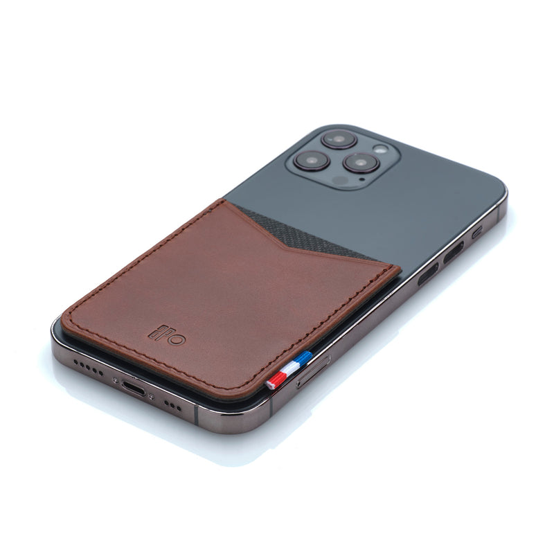RAPH - Porte-cartes adhésif pour smartphone en cuir patiné - Chocolat