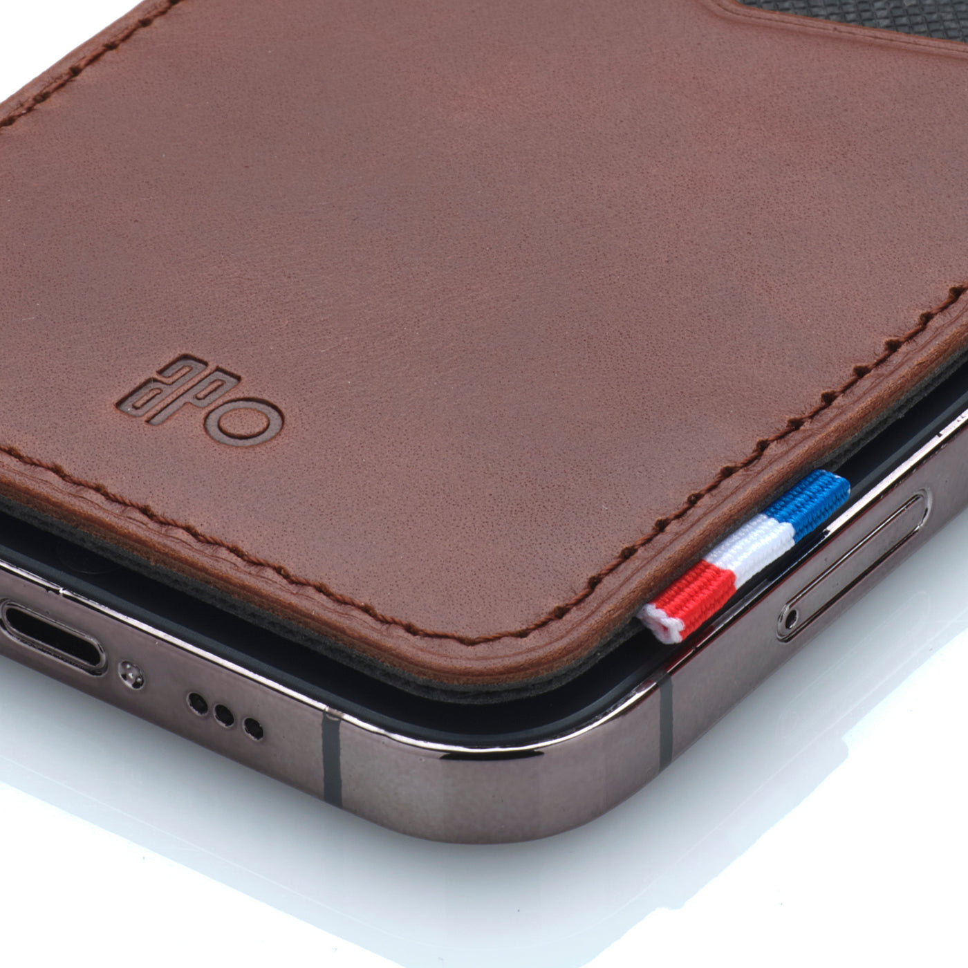 RAPH - Porte-cartes adhésif pour smartphone en cuir patiné - Chocolat