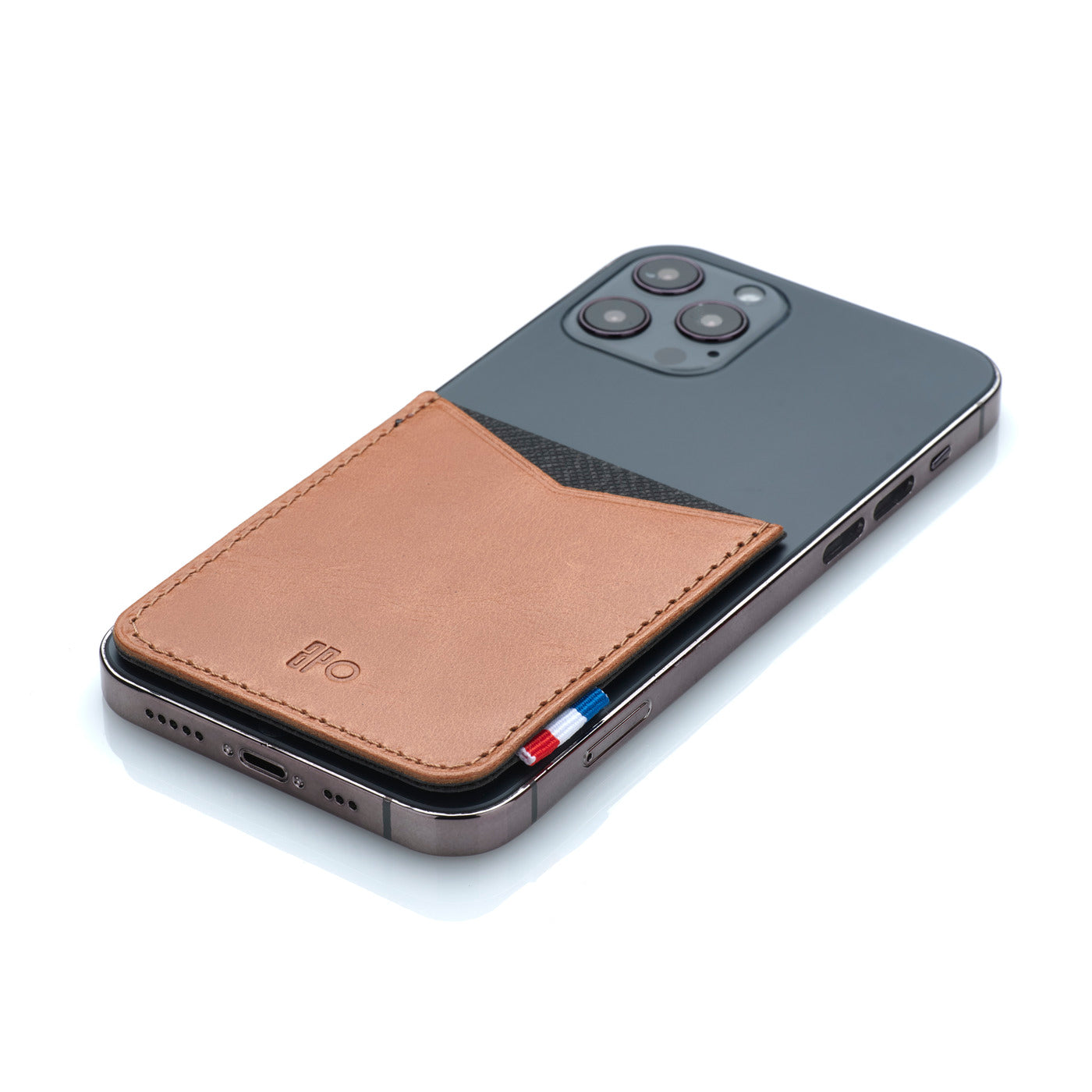 RAPH - Porte-cartes adhésif pour smartphone en cuir patiné - Cognac