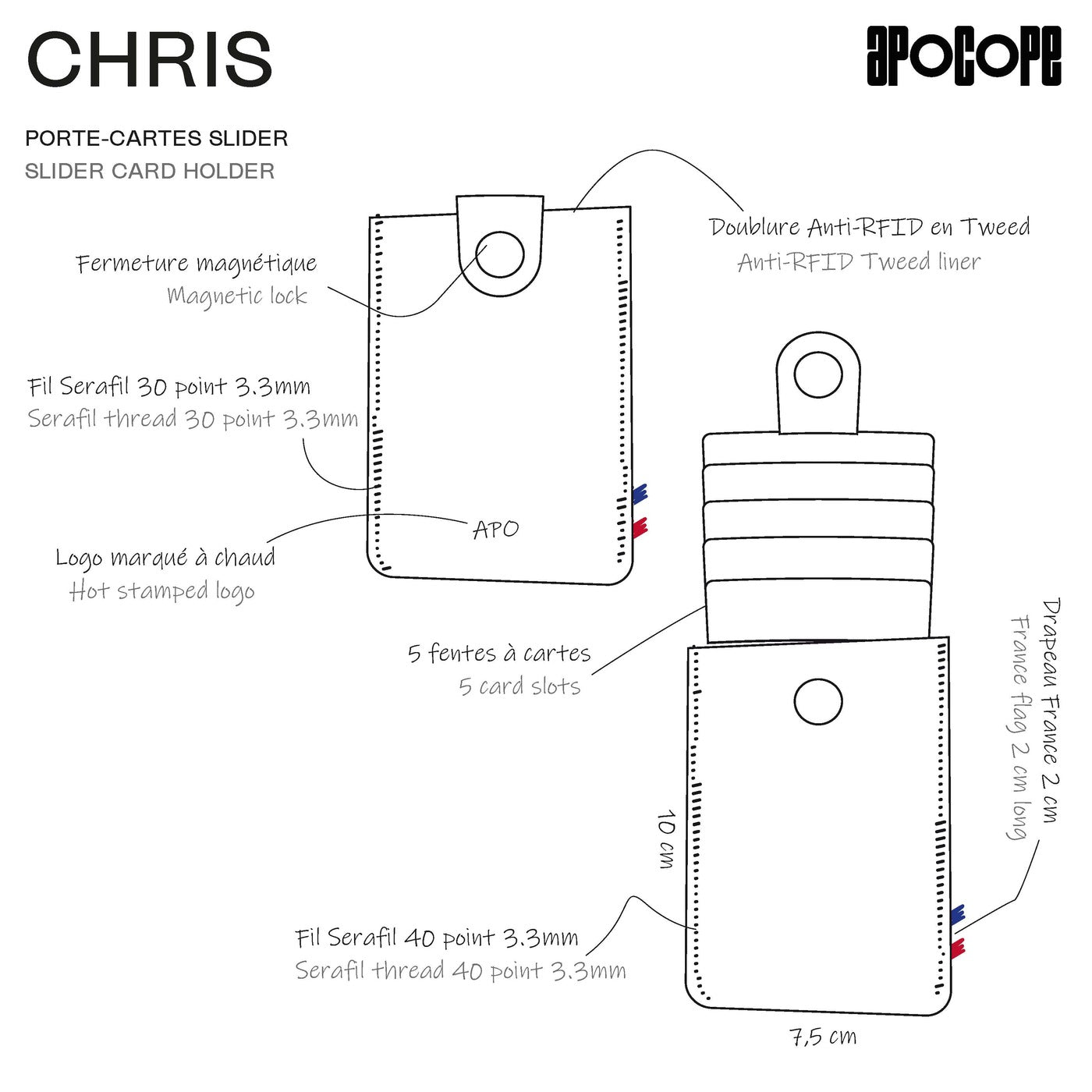 CHRIS - Porte-cartes slider en cuir recyclé - Bleu