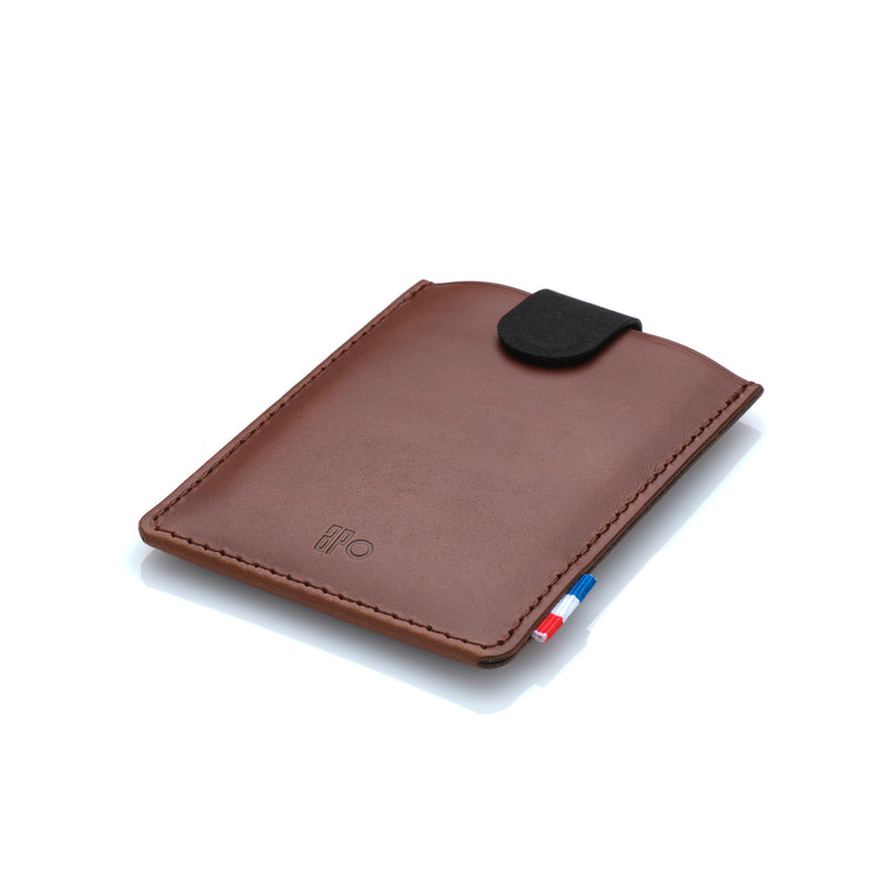 CHRIS - Porte-cartes slider en cuir patiné - Chocolat