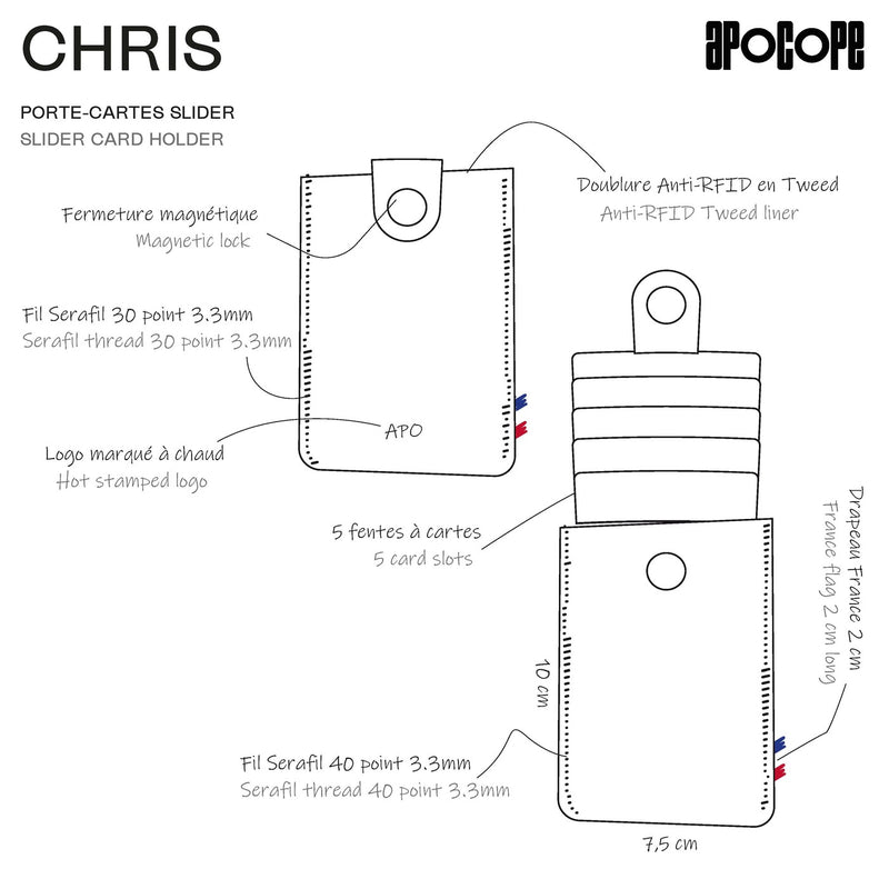 CHRIS - Porte-cartes slider en cuir patiné - Cognac