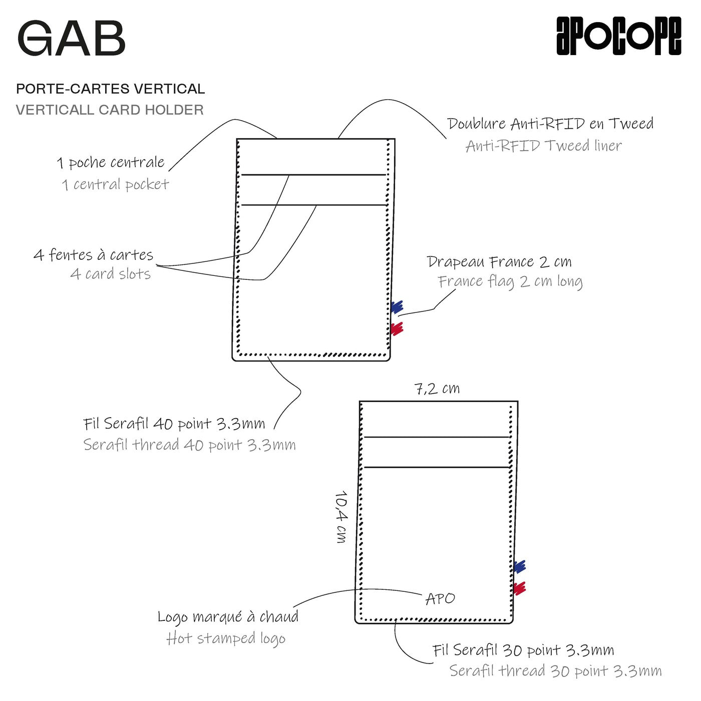 GAB - Porte-cartes vertical en cuir patiné - Cognac