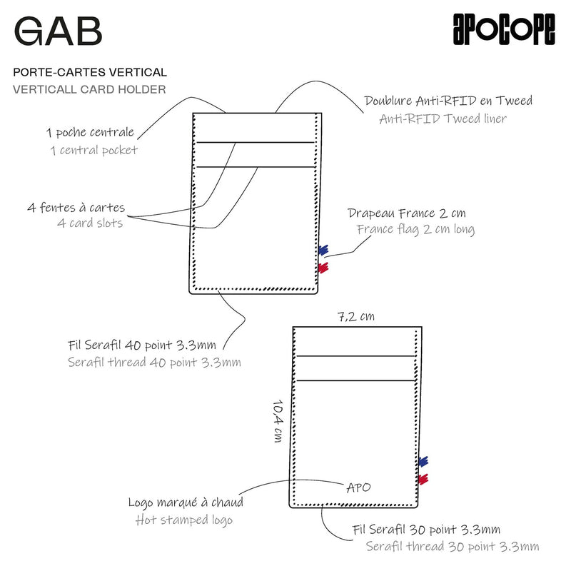 GAB - Porte-cartes vertical en cuir grainé - noir